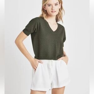 Splendid Sadie Open Stitch Sweater Olive Green